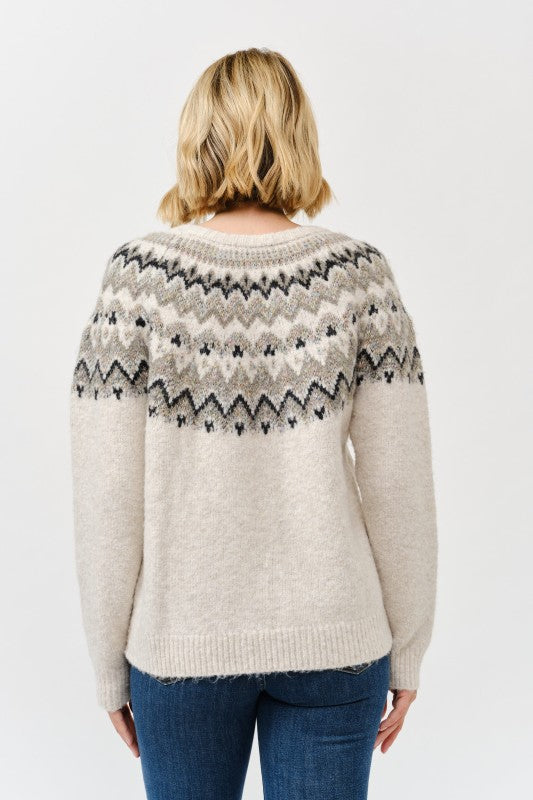 Heidi Fair Isle Embellished Sweater in Khaki