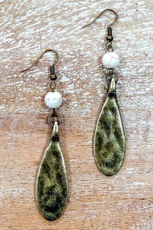 Kiki White Marble and Hammered Bronze Charm Earrings