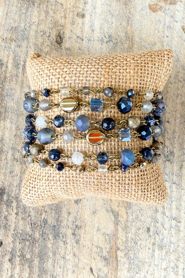 Micah Multi Strand Beaded Toggle Bracelet in Navy