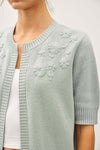 Oops a Daisy Embroidered Open Cardigan in Blue Sage