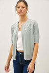Oops a Daisy Embroidered Open Cardigan in Blue Sage