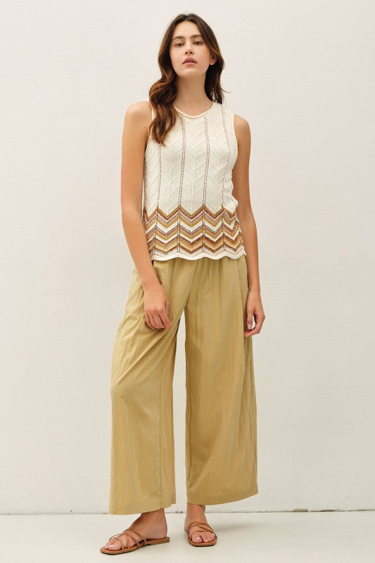 Deirdre Flowy Wide Leg Cropped Pants in Sand