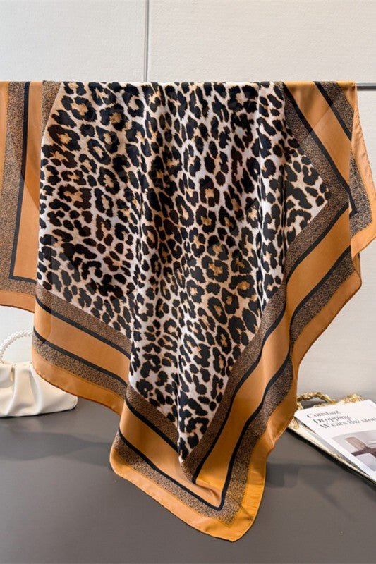 Leopard Print Satin Scarf in Camel