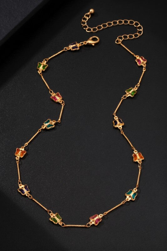 Charming Butterflies CZ Bead Necklace in Gold