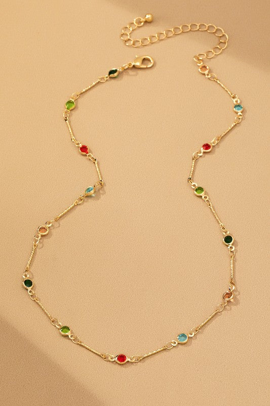 Colorful Jewels CZ Bead Necklace in Gold