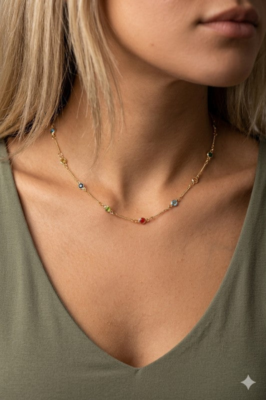 Colorful Jewels CZ Bead Necklace in Gold