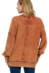 Ready, Set, Relax! Acid Wash French Terry Pullover in Rust
