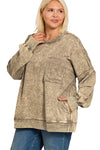 Ready, Set, Relax! Acid Wash French Terry Pullover in Mocha - Curvy