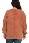 Ready, Set, Relax! Acid Wash French Terry Pullover in Rust - Curvy