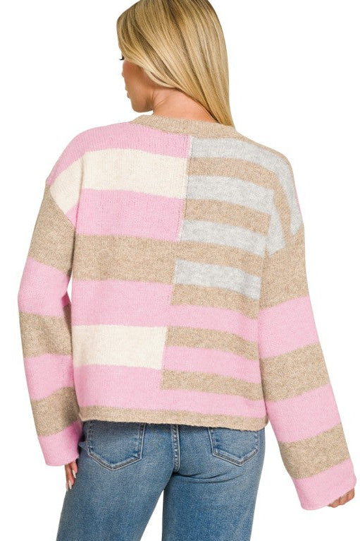 You Wear it Well Stripe Color Block Sweater in Pink