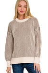 Here for the Fun Two-Tone Crewneck Sweater in Brown
