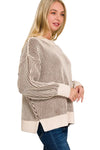 Here for the Fun Two-Tone Crewneck Sweater in Brown