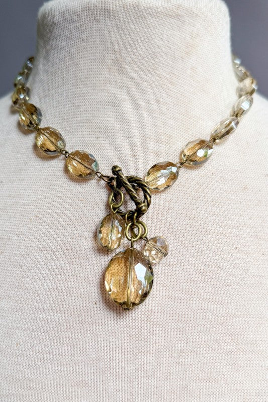 Carolina Large Glass Bead Toggle Necklace in Light Taupe and Bronze