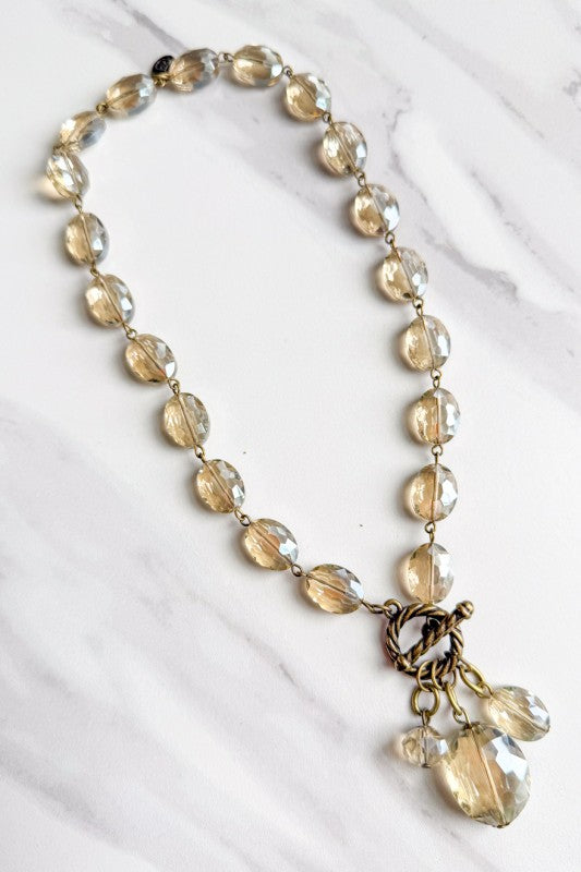 Carolina Large Glass Bead Toggle Necklace in Light Taupe and Bronze