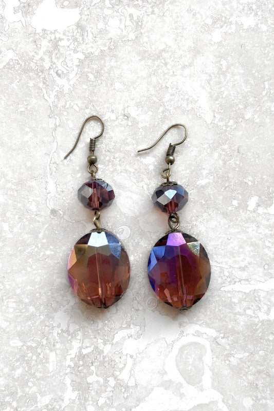 Carolina Dangle Glass Bead Fishhook Earrings in Plum