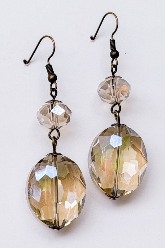 Carolina Dangle Glass Bead Fishhook Earrings in Light Taupe and Bronze