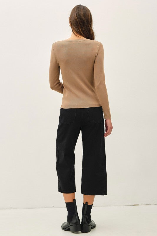 Claire Ribbed Knit Pullover Sweater in Taupe