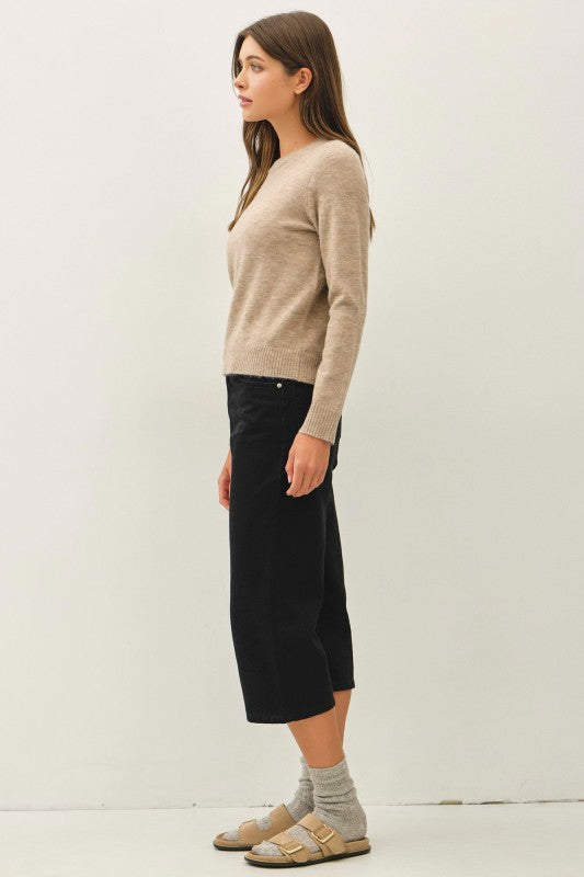 Just the Classics Wool Blend Basic Crewneck Sweater in Mushroom