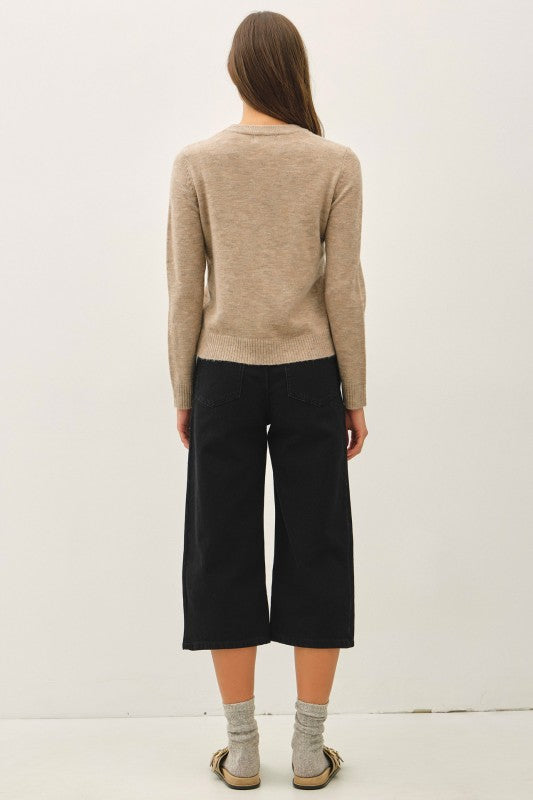 Just the Classics Wool Blend Basic Crewneck Sweater in Mushroom