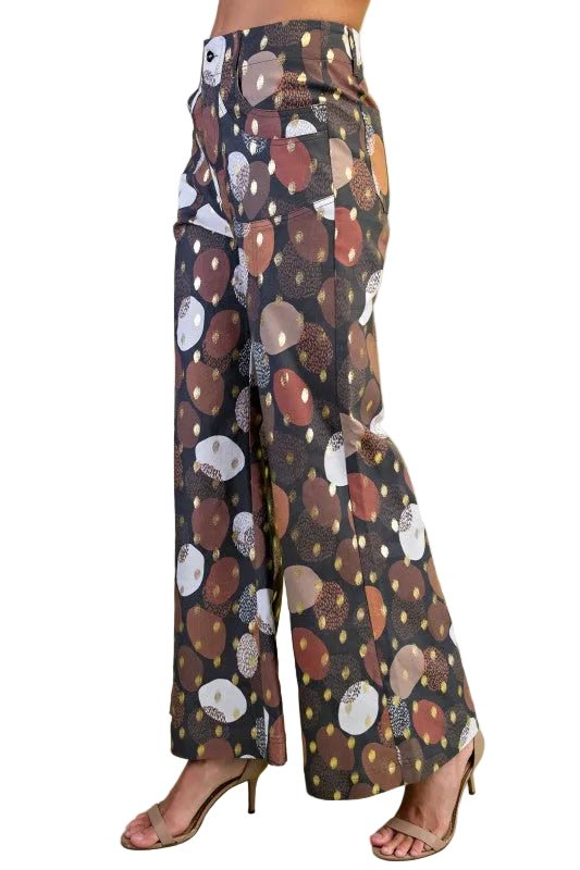 Miss Mod Abstract Print Pants in Black