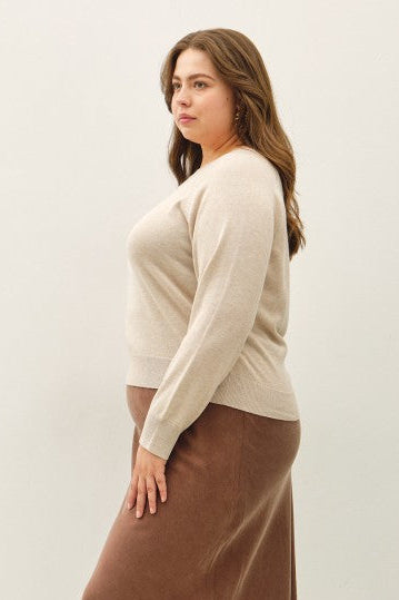Looking Forward Raglan Loose Fit Sweater in Oatmeal - Curvy