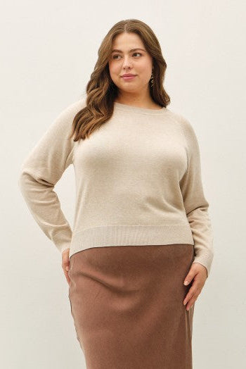 Looking Forward Raglan Loose Fit Sweater in Oatmeal - Curvy
