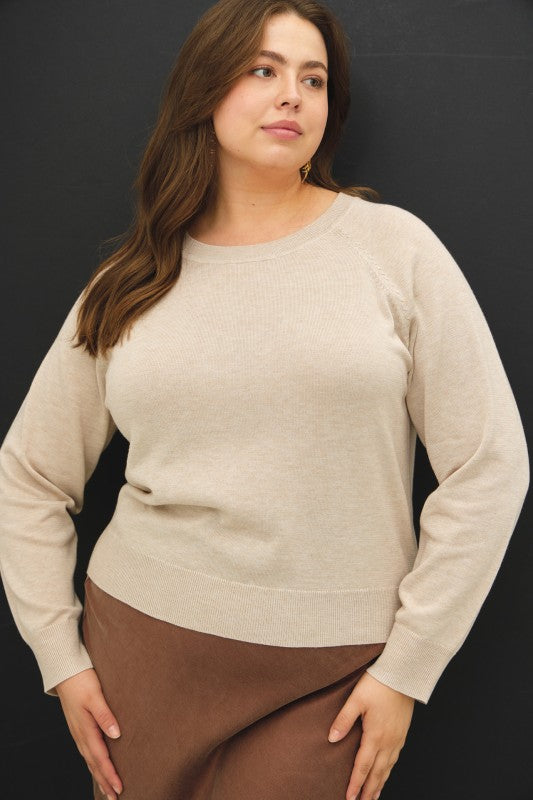 Looking Forward Raglan Loose Fit Sweater in Oatmeal - Curvy