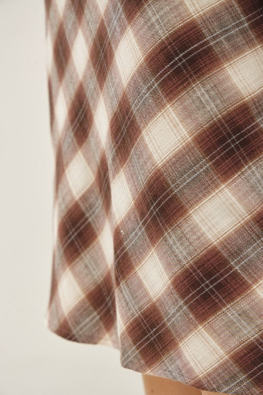 Plaid for Fall A-Line Midi Skirt in Brown - Curvy