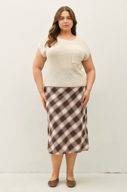 Plaid for Fall A-Line Midi Skirt in Brown - Curvy