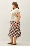 Plaid for Fall A-Line Midi Skirt in Brown - Curvy