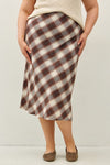 Plaid for Fall A-Line Midi Skirt in Brown - Curvy