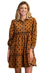 Oh So Charming Polka Dot Corduroy Dress in Caramel