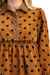 Oh So Charming Polka Dot Corduroy Dress in Caramel