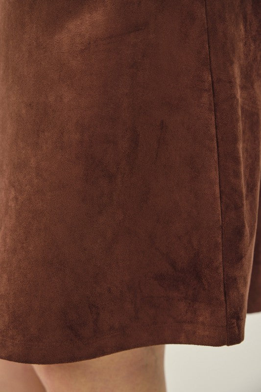 It Girl Faux Suede Knee Length A-Line Skirt in Coco Brown