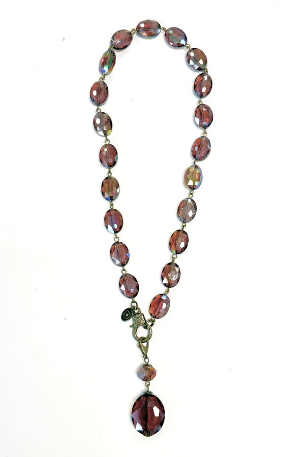 Casandra Large Glass Bead Toggle Necklace in Plum and Bronze