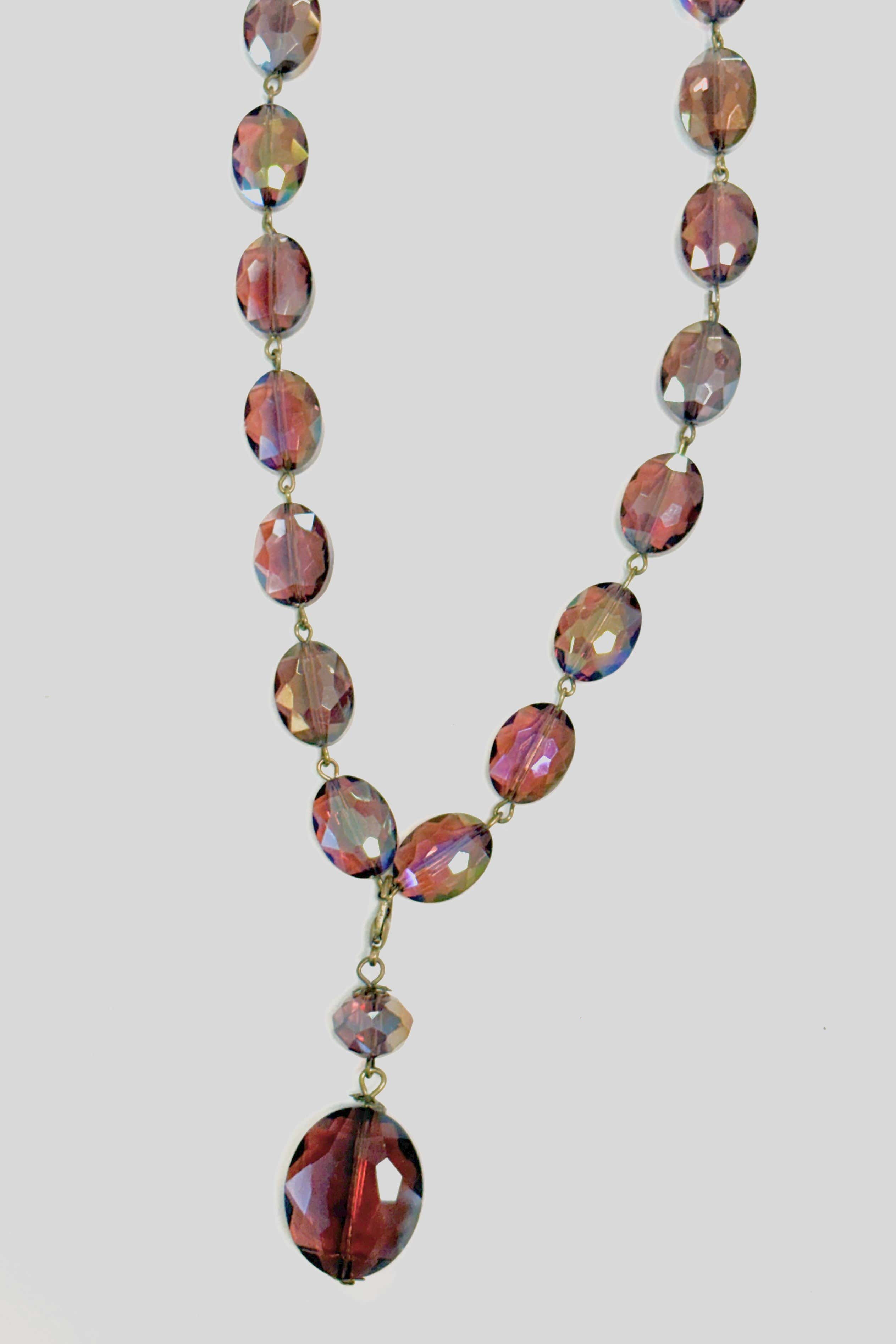 Casandra Large Glass Bead Toggle Necklace in Plum and Bronze