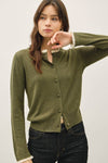 Genevieve Lace Trim Cardigan in Forest Green