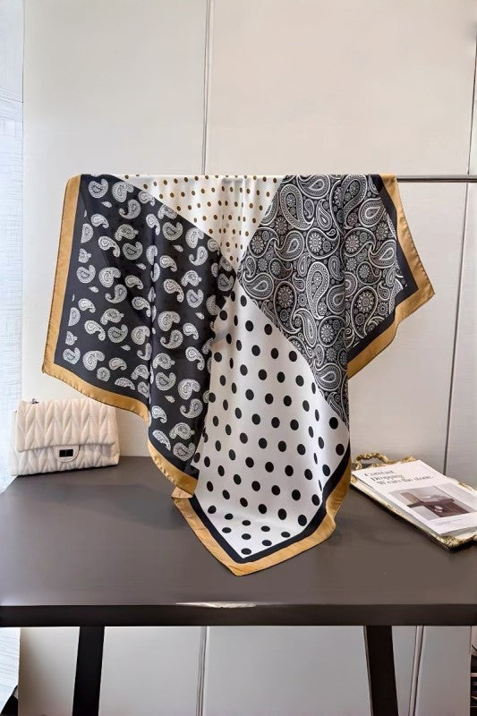 Patchwork Paisley and Polka Dot Satin Scarf