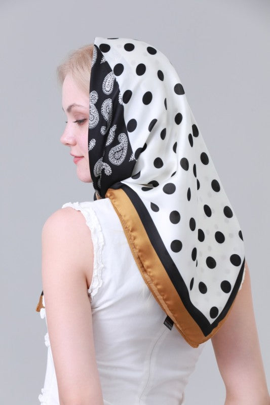 Patchwork Paisley and Polka Dot Satin Scarf