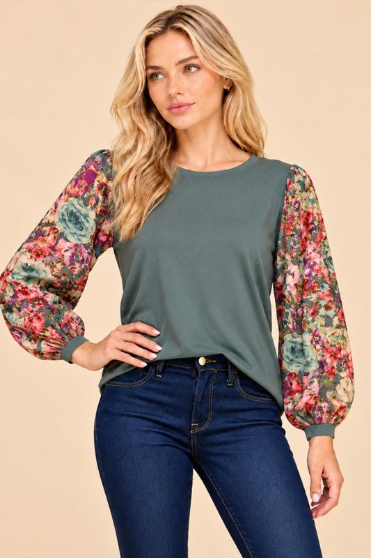 Captivating You Floral Sleeve Top in Dark Sage — product image 2