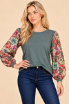 Captivating You Floral Sleeve Top in Dark Sage — product image 2