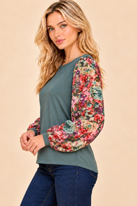 Captivating You Floral Sleeve Top in Dark Sage — product image 3