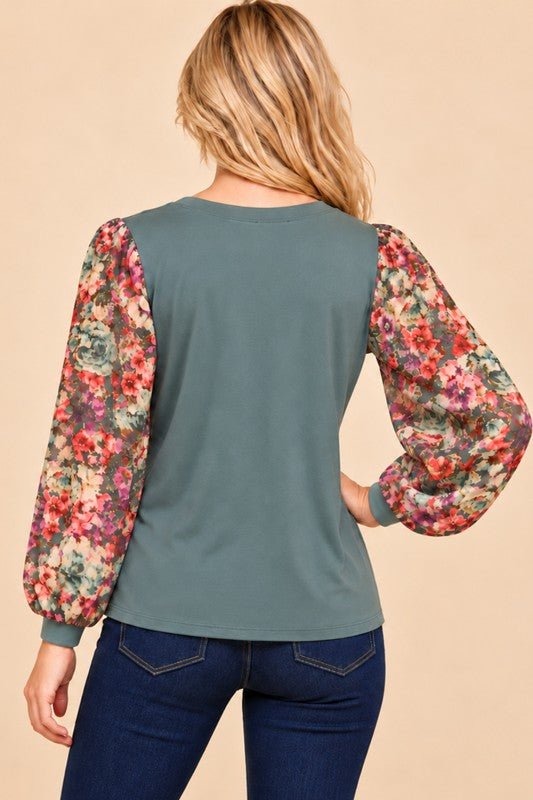 Captivating You Floral Sleeve Top in Dark Sage — product image 4