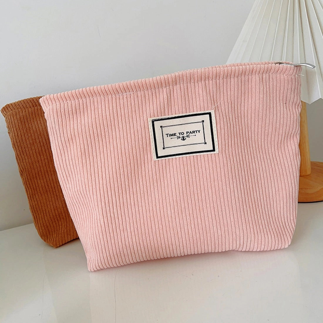 Pink Corduroy Cosmetics Pouch