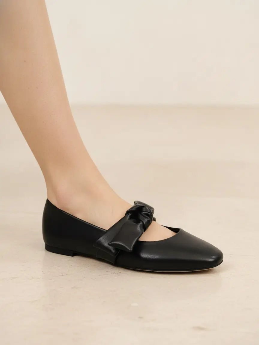 Kristen Bow Detail Mary Jane Flat in Black