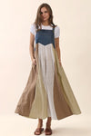 Eliana Patchwork Overall Maxi Dress in Light Denim - Curvy