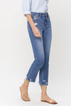 Danielle High Rise Raw Hem Straight Jeans in Medium Denim