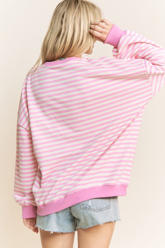 Here's to You Classic Stripe Pullover Top in Pink - Curvy