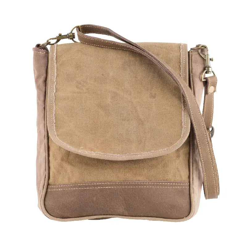 Whitney Canvas and Leather Messenger Bag in Tan