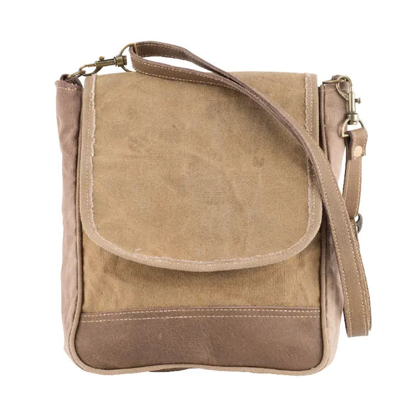 Whitney Canvas and Leather Messenger Bag in Tan